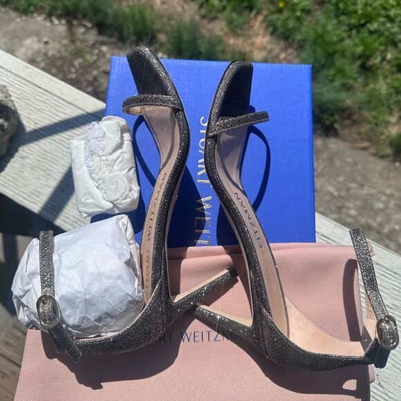 NIB Stuart Weitzman Nudist Curve Square Toe Glitter High Heel Sandals Size 6.5 - Picture 5 of 13